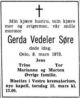 Dødsannonse Gerda Vedeler Søre
