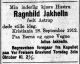 Dødsannonse Ragnhild Jakhelln