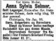 Dødsannonse Anna Sylvia Selmer, født Leganger
