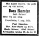 Dødsannonse Dora Skarsten, født Dora Cecilie Selmer