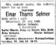 Dødsannonse Einar Thams Selmer
