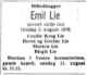 Dødsannonse Emil Lie