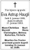 Dødsannonse for Eva Astrup Haugli