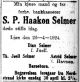 Dødsannonse Johan Peter Hakon Selmer